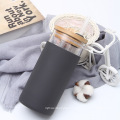 custom coffee borosilicate glass water tumbler with bamboo lid